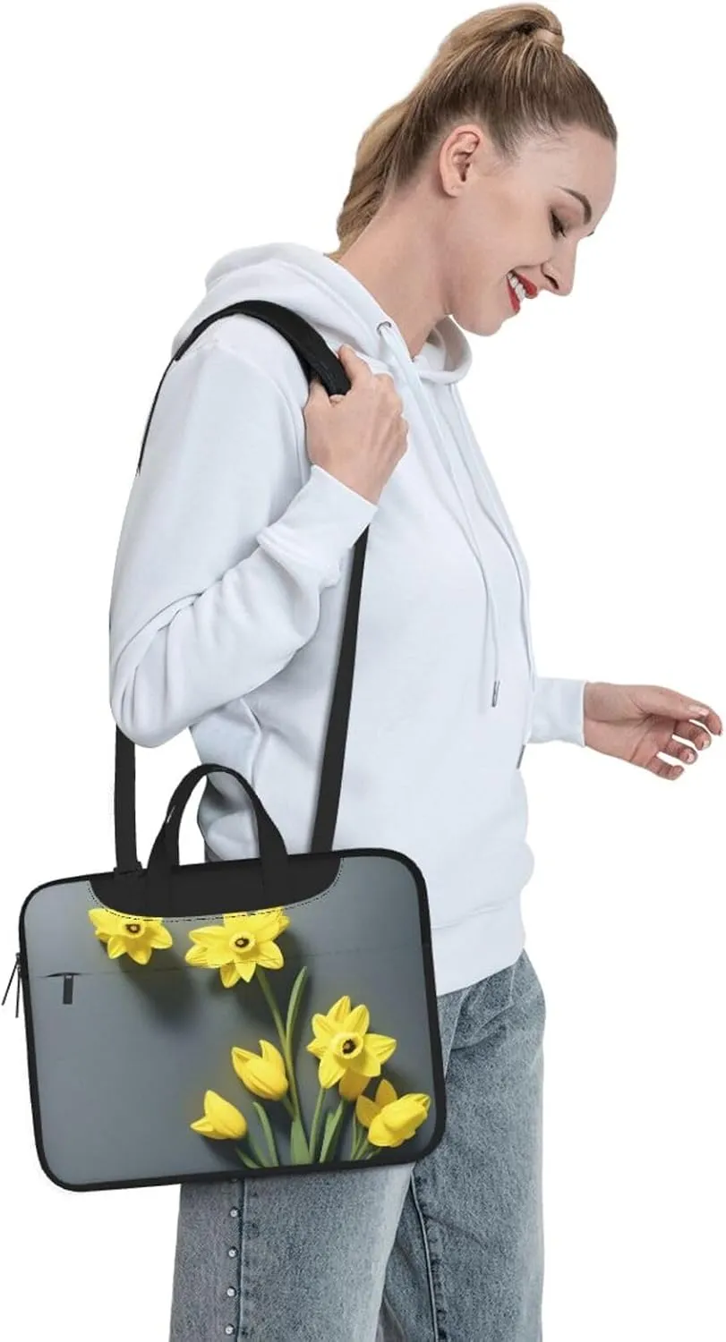 Print Flowers Laptop Shoulder Bag Notebook Computer Case Briefcase With Shoulder Straps And Handle