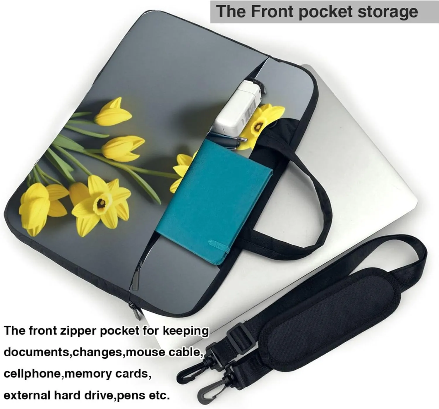 Print Flowers Laptop Shoulder Bag Notebook Computer Case Briefcase With Shoulder Straps And Handle