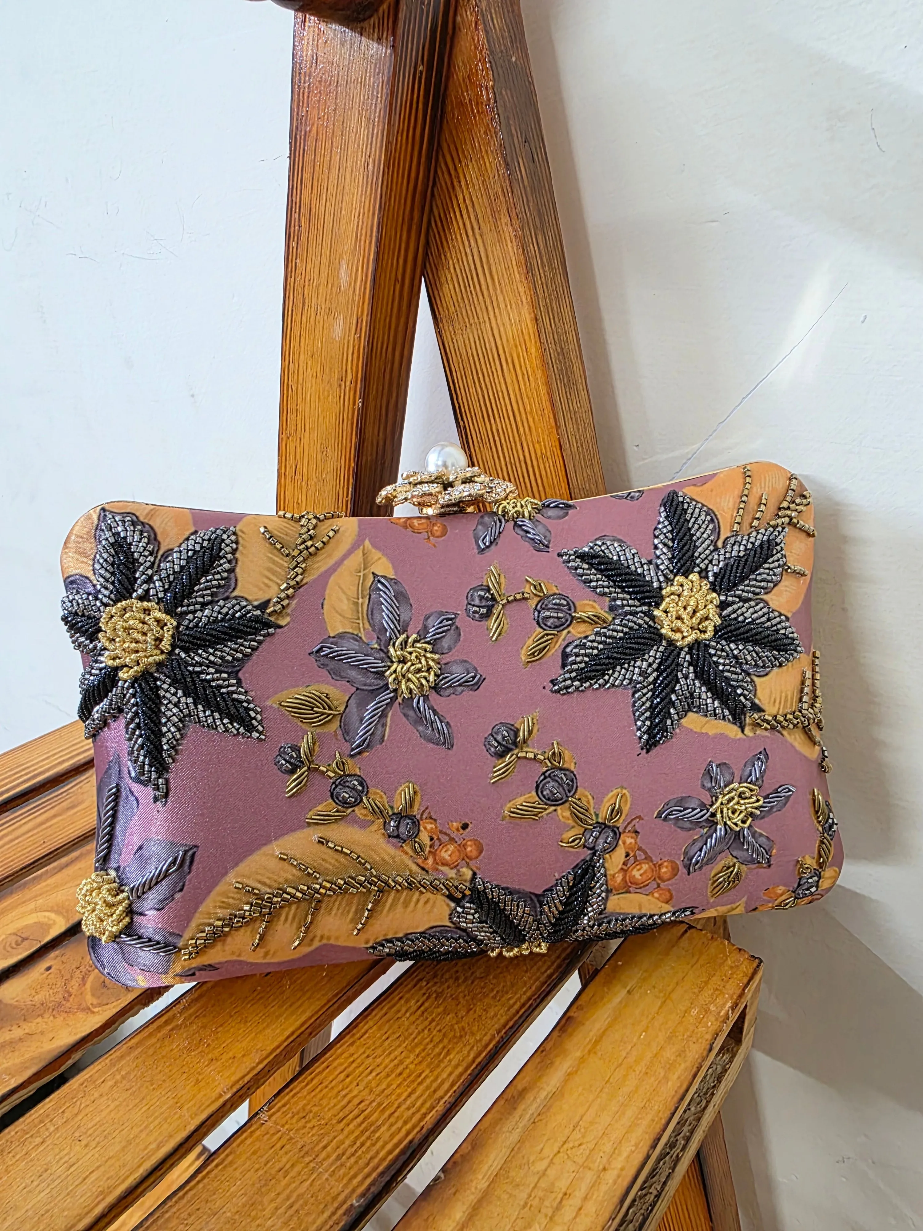 Printed Embroidered clutch bag