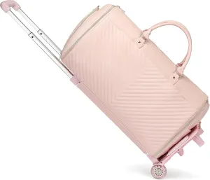 Pro Rolling Garment Bag - Detachable Handle & Extended Base, Waterproof PVC Leather with Shoe/Cosmetic Pockets, Silent Wheels for Air Travel/Weddings (48.5" Hanging System)（Pink）