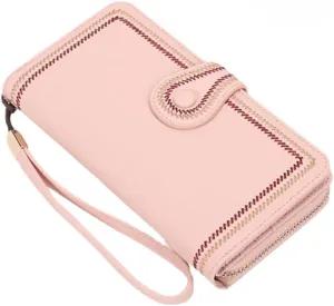 Purse For Women Authentic Wallet Credit Card Holder with Large Capacity Wristlet (Pink)