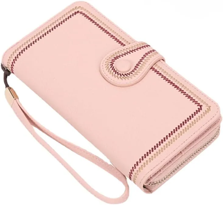 Purse For Women Authentic Wallet Credit Card Holder with Large Capacity Wristlet (Pink)