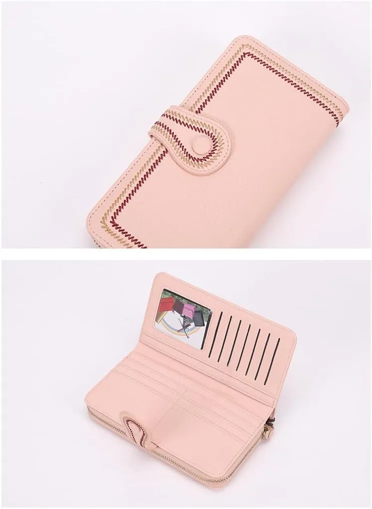 Purse For Women Authentic Wallet Credit Card Holder with Large Capacity Wristlet (Pink)