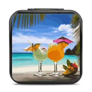 QMNBTES Tropical Beach Drink Switch Game Case Switch Game Holder Cartridge Case Storage 24 Games & 2 Micro Sd Card Slots, Travel Carry Cases, Portable Games Card Storage, Hard Shell, Buckle Closure