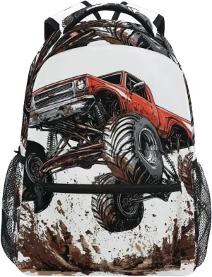Racing Car Red Truck Backpack 3rd 4th 5th Grade School Bookbag Travel Laptop Daypack Bag Purse for Boys Girls Teens