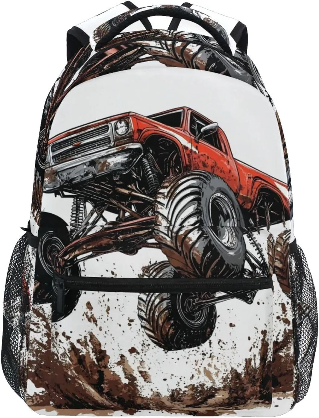 Racing Car Red Truck Backpack 3rd 4th 5th Grade School Bookbag Travel Laptop Daypack Bag Purse for Boys Girls Teens