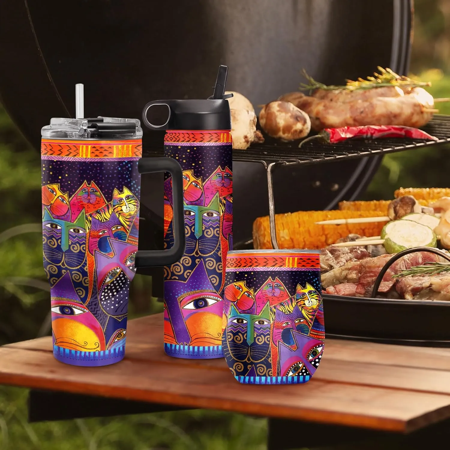 RainCaper 18/8 Stainless Steel Insulated Water Tumbler with Straw | 30oz, BPA-Free, Double Wall for Hot & Cold | Travel-Friendly, Cup Holder Ready (Laurel Burch Fantasticats)