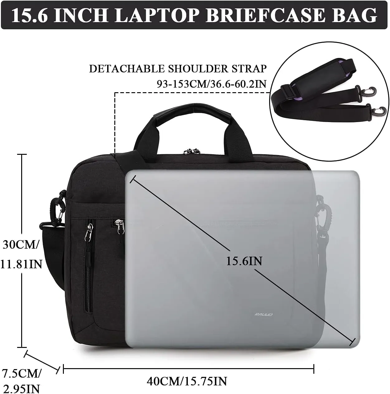 RAVUO Laptop Bag for Men, Water Resistant Shoulder Messenger Bag 15.6inch Computer Carrying Case Business Briefcase with Organizer Pocket