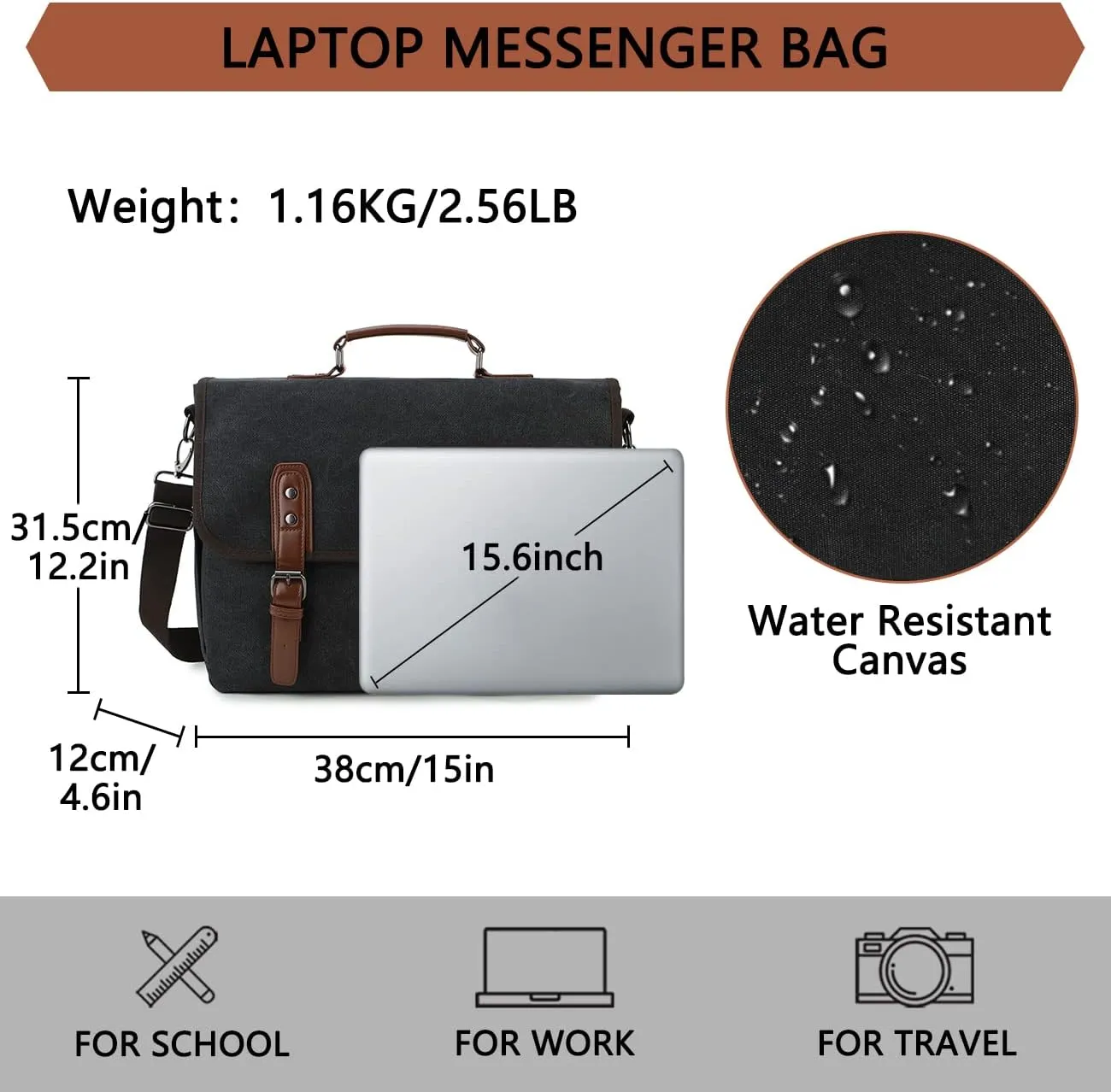 RAVUO Messenger Bag for Men, Water Resistant 15.6 17.3 Inch Laptop Briefcase Bag Casual Mens Satchel for Business