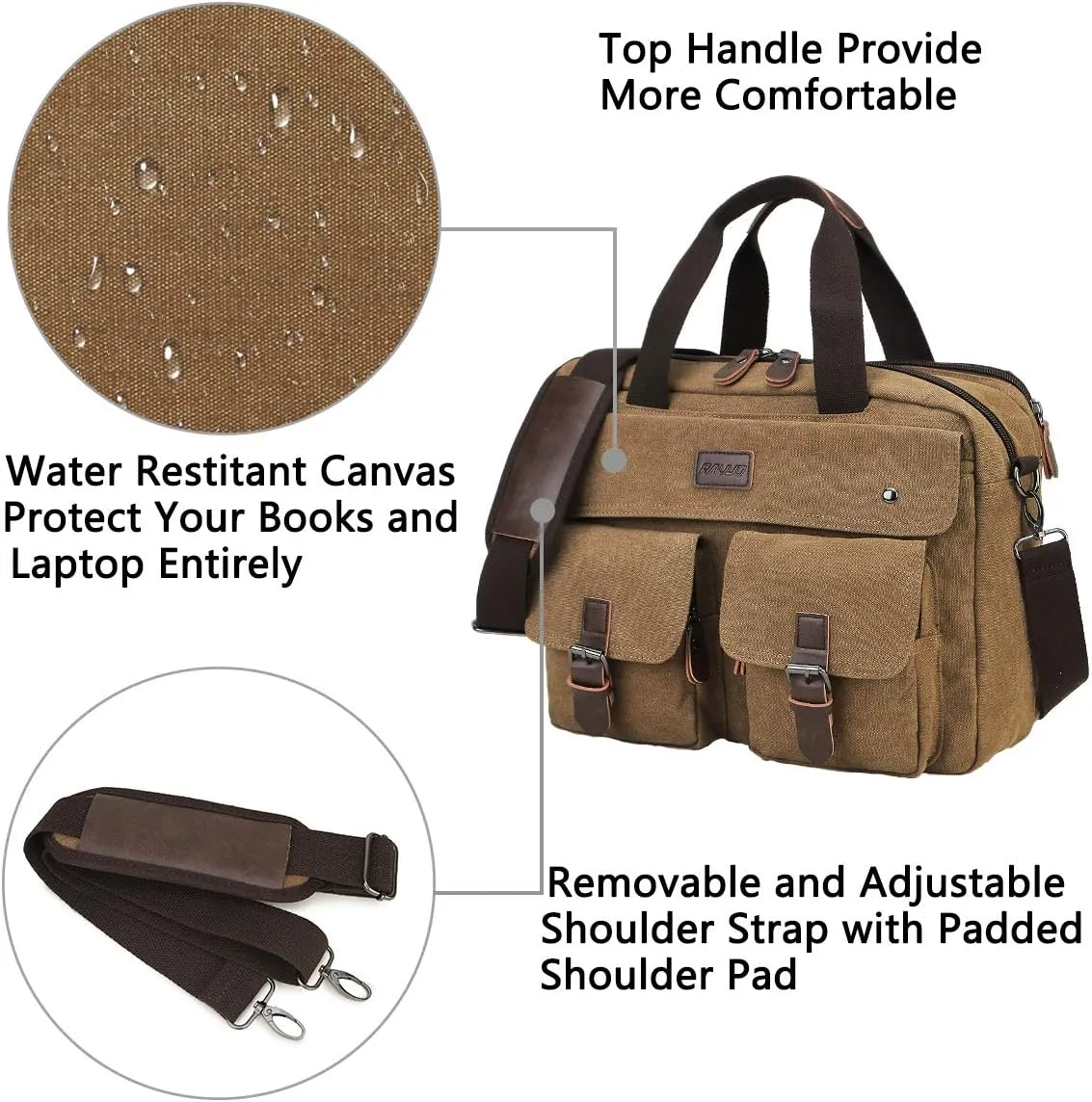 RAVUO Messenger Bag for Men, Water Resistant 15.6 17.3 Inch Laptop Briefcase Bag Casual Mens Satchel for Business