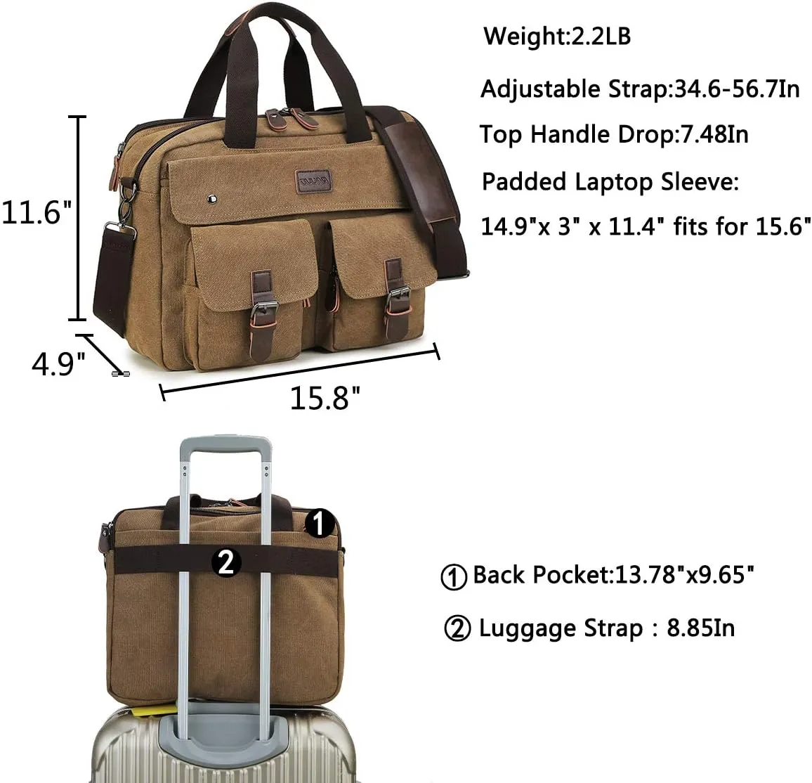 RAVUO Messenger Bag for Men, Water Resistant 15.6 17.3 Inch Laptop Briefcase Bag Casual Mens Satchel for Business