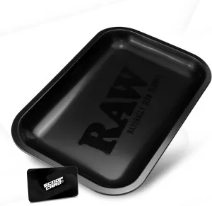 RAW Matte Black Murder'd Cigarette Rolling Tray | Size - Small | Elegant and Sleek Black on Black Finish with Smooth Rounded Edges