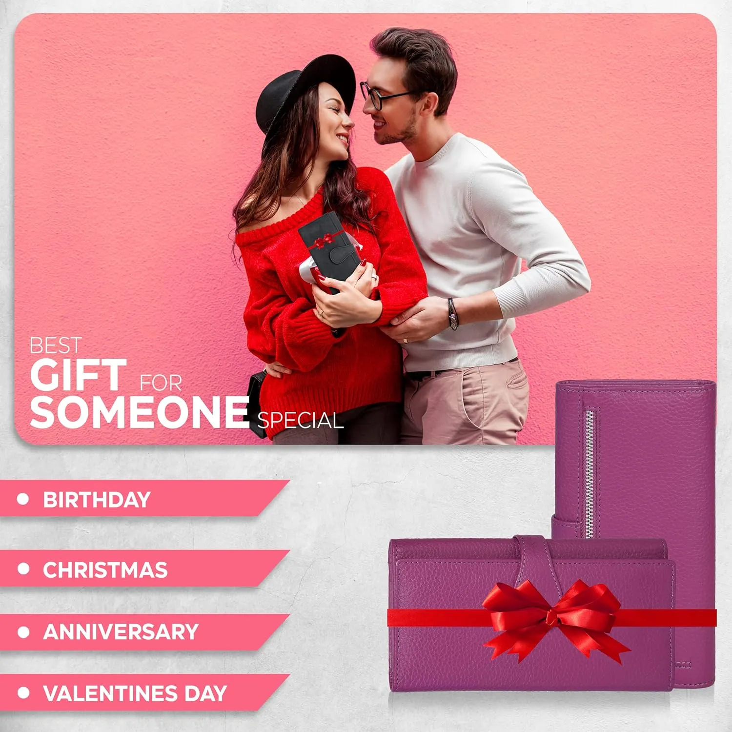 Real Leather Women Wallet Leather with RFID Blocking -Trifold Card Holder Designer Ladies Clutch with ID Window Wallets