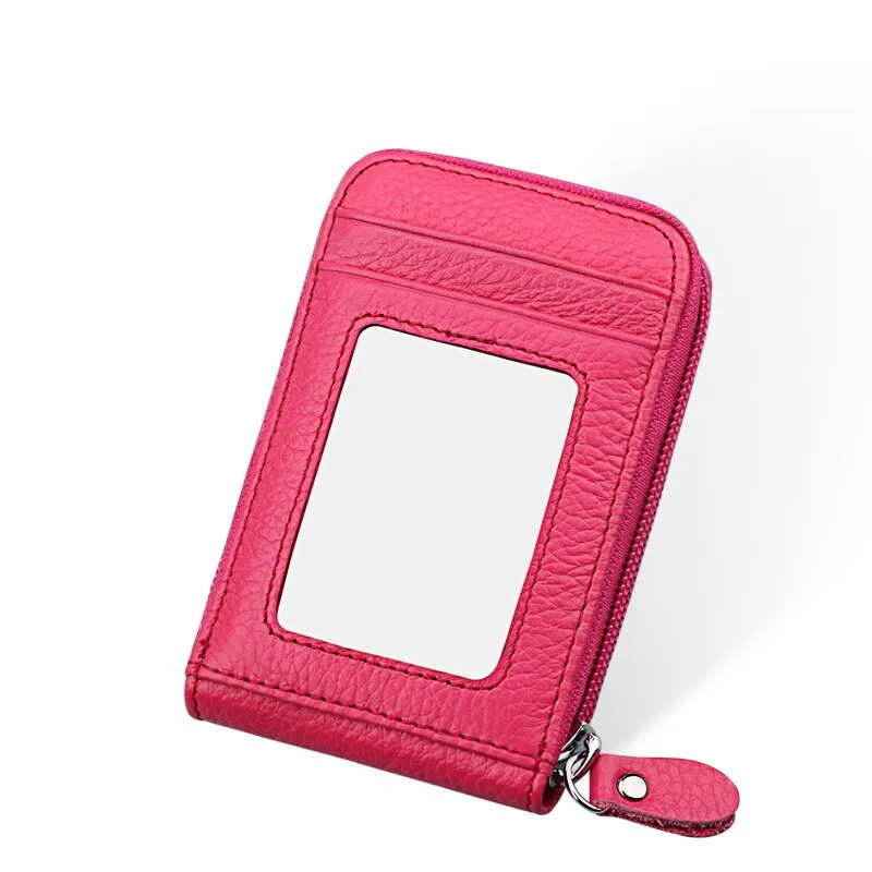 Realaiot Genuine Leather Blocking Wallet Credit Card Holder Bifold Short Clutch Coin Purse Ladies Small ID Card Case Pack Women