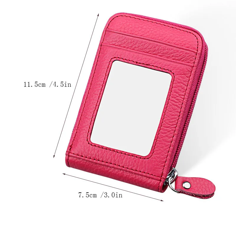 Realaiot Genuine Leather Blocking Wallet Credit Card Holder Bifold Short Clutch Coin Purse Ladies Small ID Card Case Pack Women
