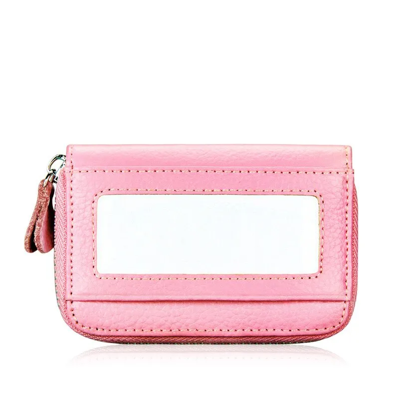 Realaiot Genuine Leather Blocking Wallet Credit Card Holder Bifold Short Clutch Coin Purse Ladies Small ID Card Case Pack Women