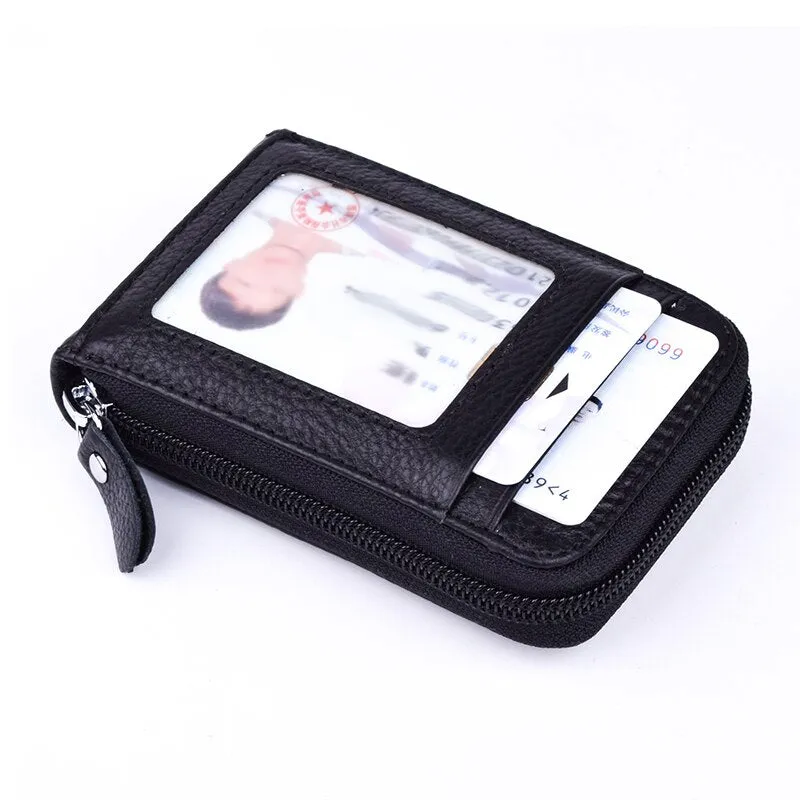 Realaiot Genuine Leather Blocking Wallet Credit Card Holder Bifold Short Clutch Coin Purse Ladies Small ID Card Case Pack Women