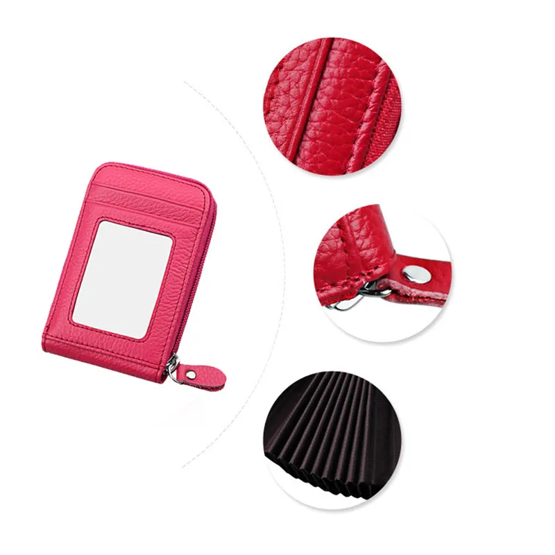 Realaiot Genuine Leather Blocking Wallet Credit Card Holder Bifold Short Clutch Coin Purse Ladies Small ID Card Case Pack Women