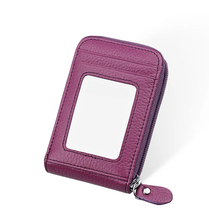 Realaiot Genuine Leather Blocking Wallet Credit Card Holder Bifold Short Clutch Coin Purse Ladies Small ID Card Case Pack Women