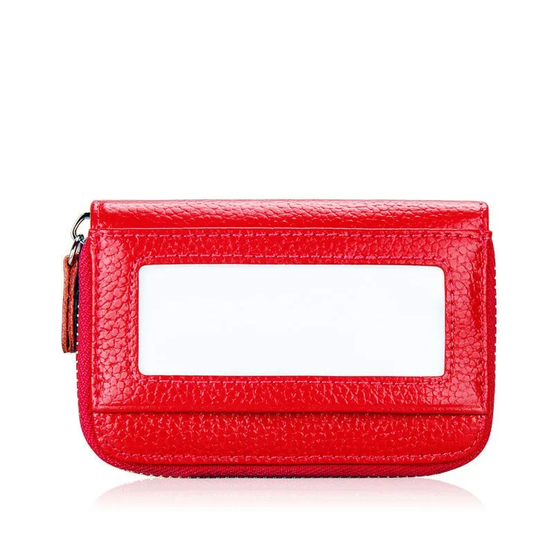 Realaiot Genuine Leather Blocking Wallet Credit Card Holder Bifold Short Clutch Coin Purse Ladies Small ID Card Case Pack Women