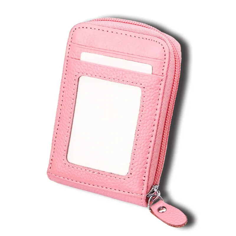 Realaiot Genuine Leather Blocking Wallet Credit Card Holder Bifold Short Clutch Coin Purse Ladies Small ID Card Case Pack Women