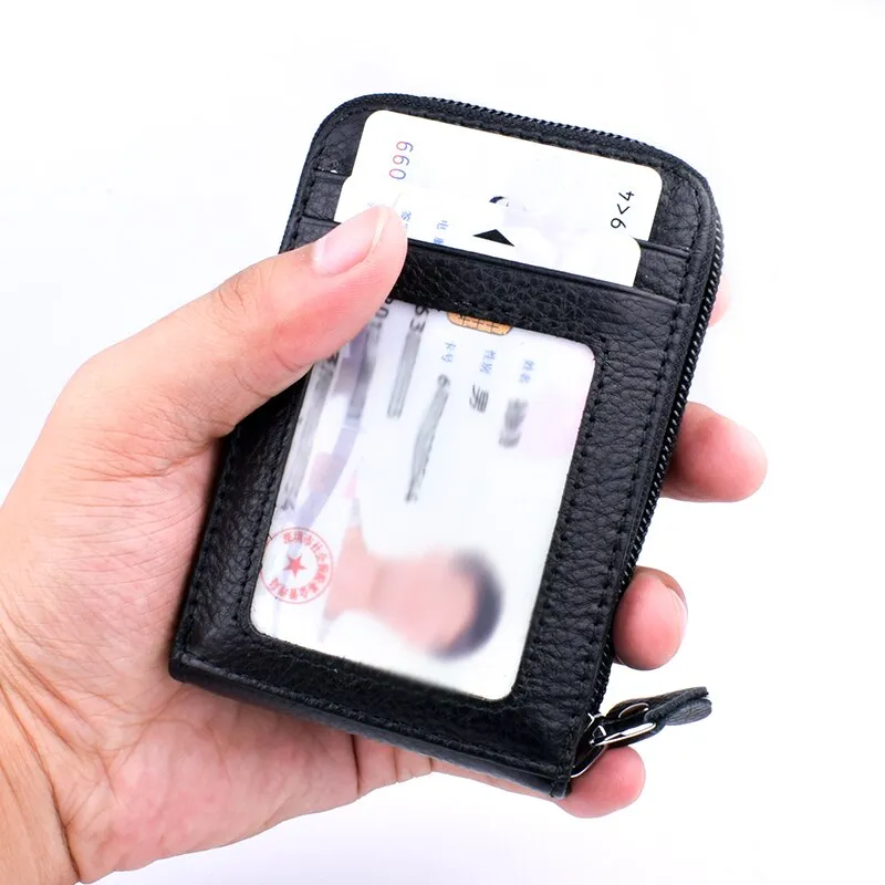 Realaiot Genuine Leather Blocking Wallet Credit Card Holder Bifold Short Clutch Coin Purse Ladies Small ID Card Case Pack Women