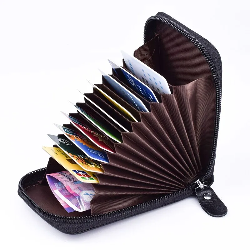 Realaiot Genuine Leather Blocking Wallet Credit Card Holder Bifold Short Clutch Coin Purse Ladies Small ID Card Case Pack Women