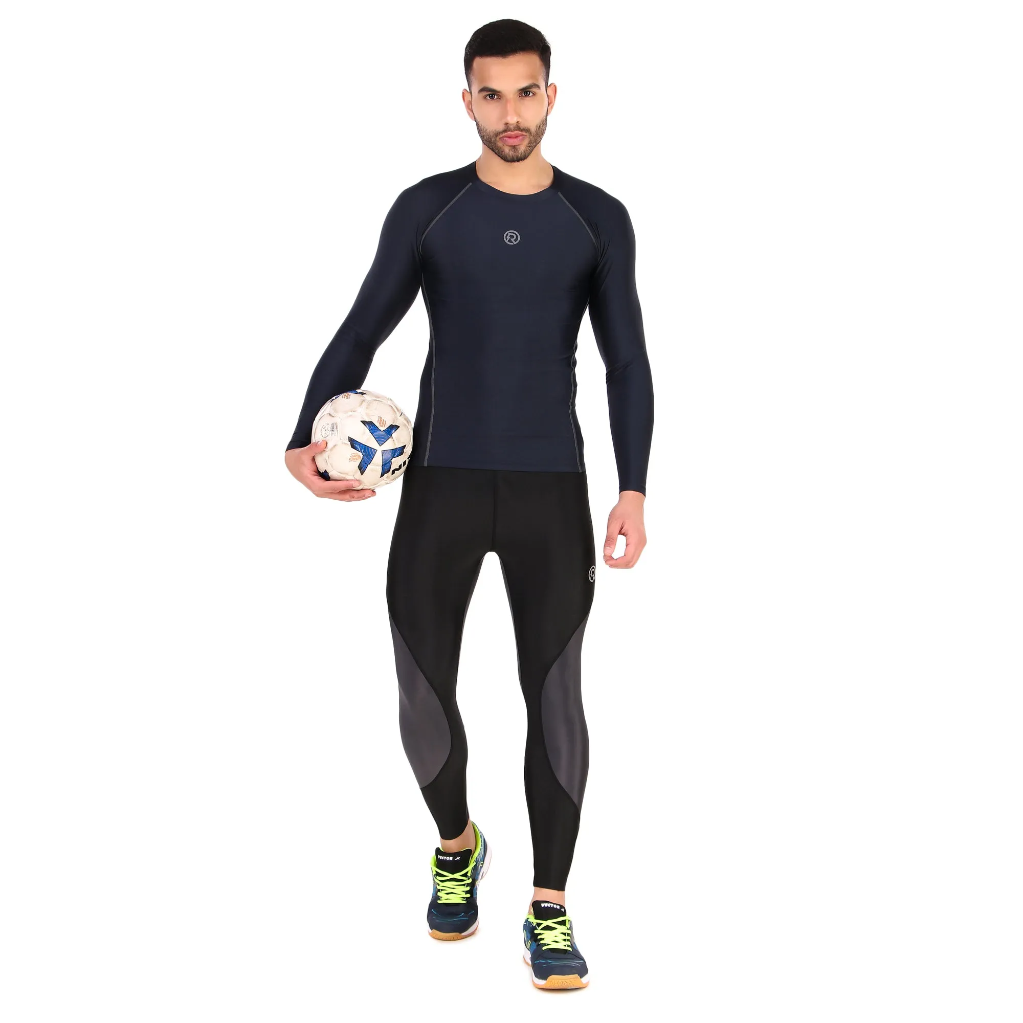 Recharge Polyester Compression Top Full Sleeve (Navy Blue)
