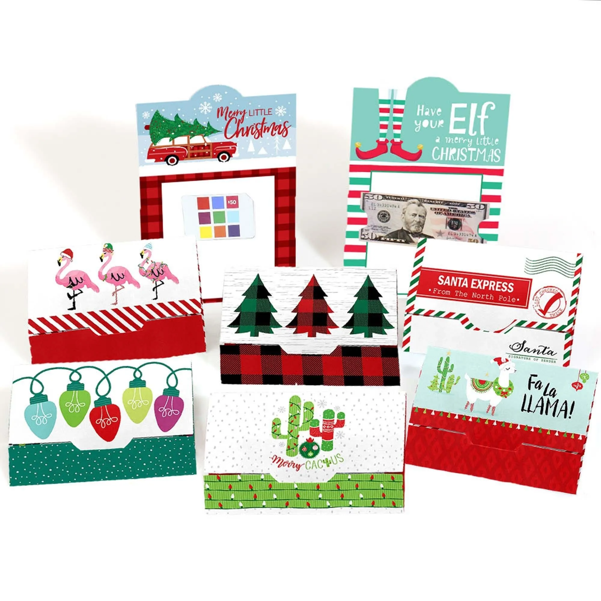 Red & Green Assorted Holiday Cards - Christmas Money And Gift Card Holders - Set of 8