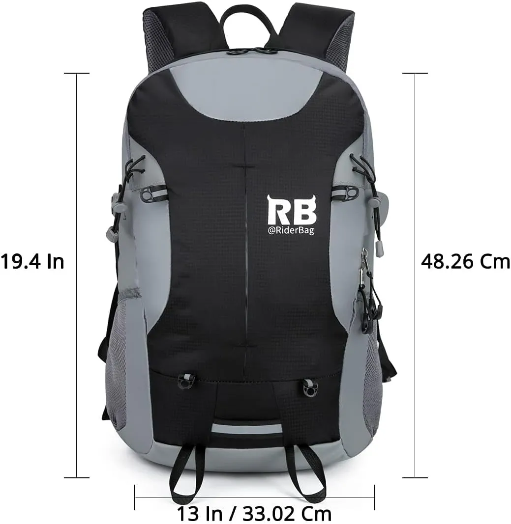 Reflective Motorcycle Backpack 35L, Lightweight Water-Resistant Daypack with Laptop Pocket for Commuting, Biking, and Daily Use – Black