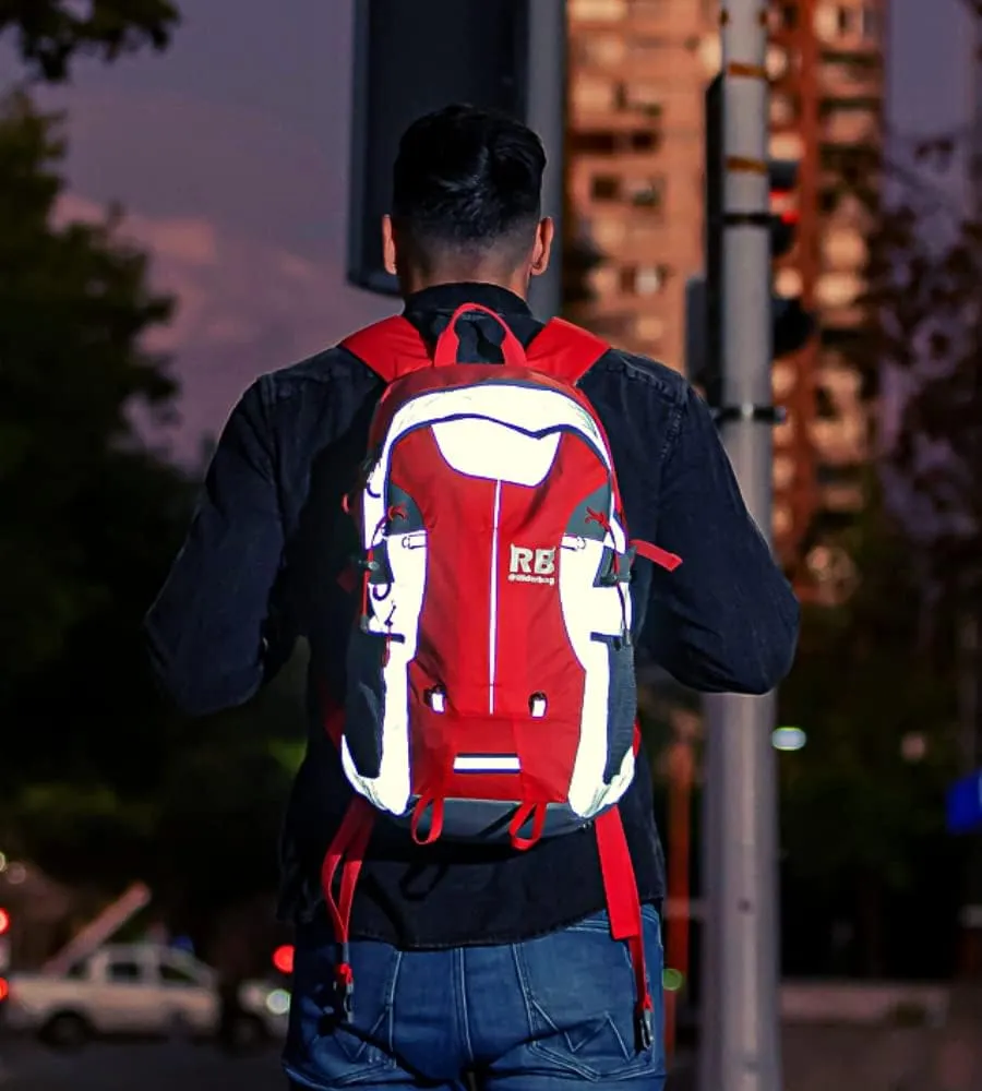 Reflective Motorcycle Backpack 35L, Lightweight Water-Resistant Daypack with Laptop Pocket for Commuting, Biking, and Daily Use – Red
