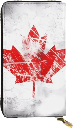 Retro Canada Flag picture Leather long clutch wallet : Comfortable, lightweight, waterproof, durable 7.48 x 4.13 in