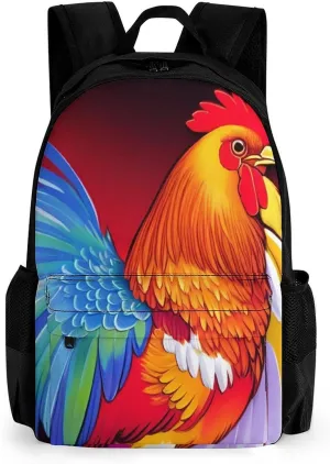 Retro Rooster Art Rucksacks Polyester Anti-Theft Multipurpose Carry On Bag Large Capacity Gym Outdoor Hiking Backpack With Smooth Zippers