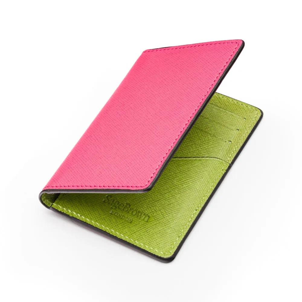 RFID Bifold Credit Card Holder - Pink With Lime
