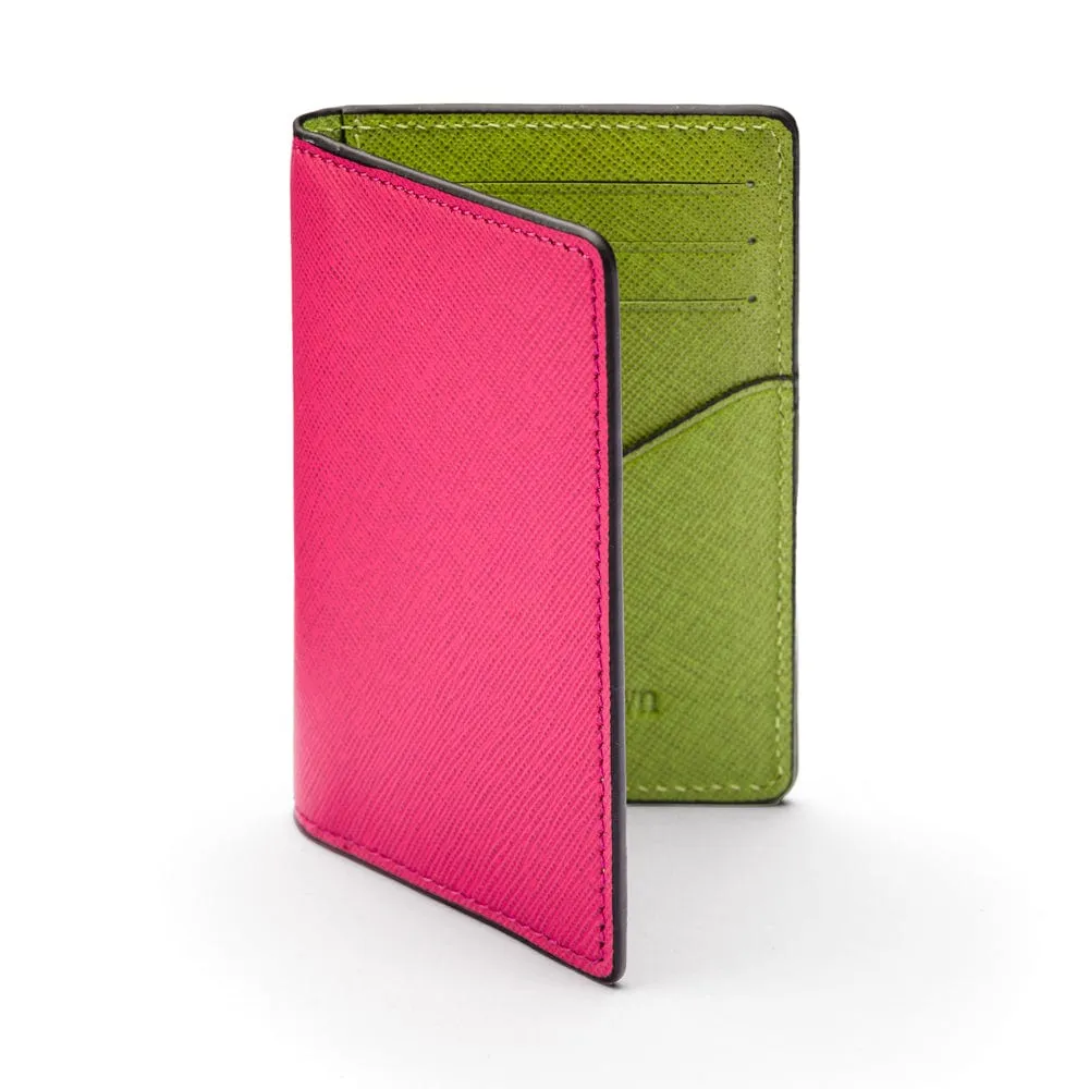 RFID Bifold Credit Card Holder - Pink With Lime