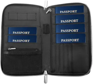 RFID Blocking Family Passport Holder Wallet 6,Premium Leather Travel Document Organizer for Women and Men,Travel Wallet for Credit Card(Black)