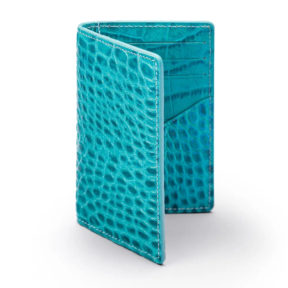 RFID Compact Credit Card Wallet - Turquoise Croc-Effect