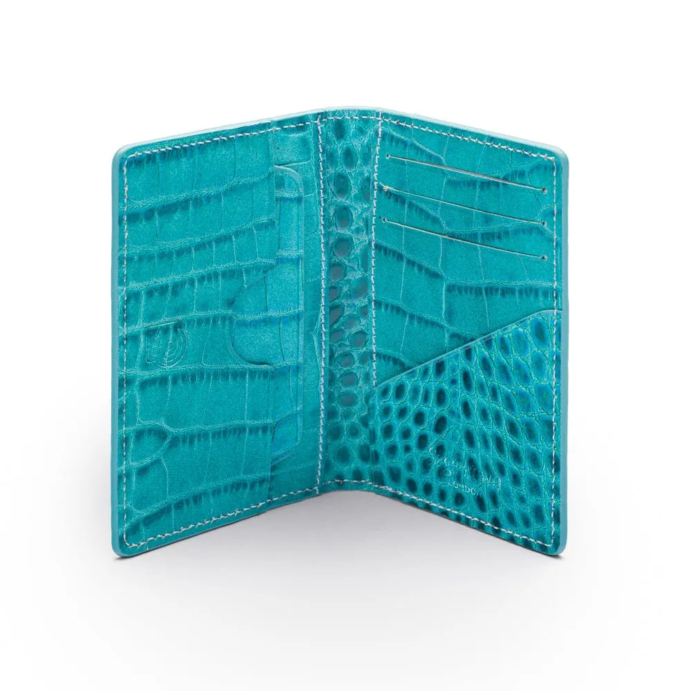 RFID Compact Credit Card Wallet - Turquoise Croc-Effect