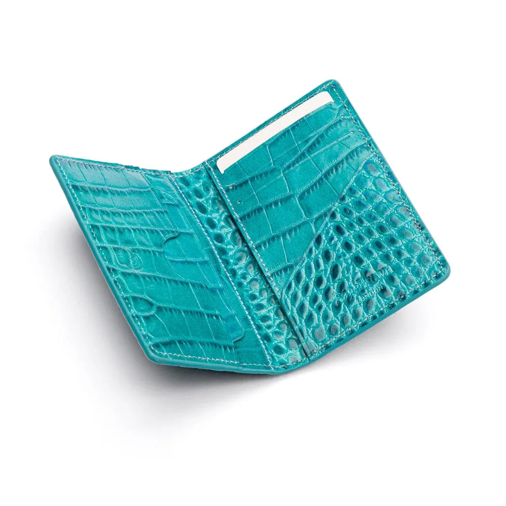 RFID Compact Credit Card Wallet - Turquoise Croc-Effect