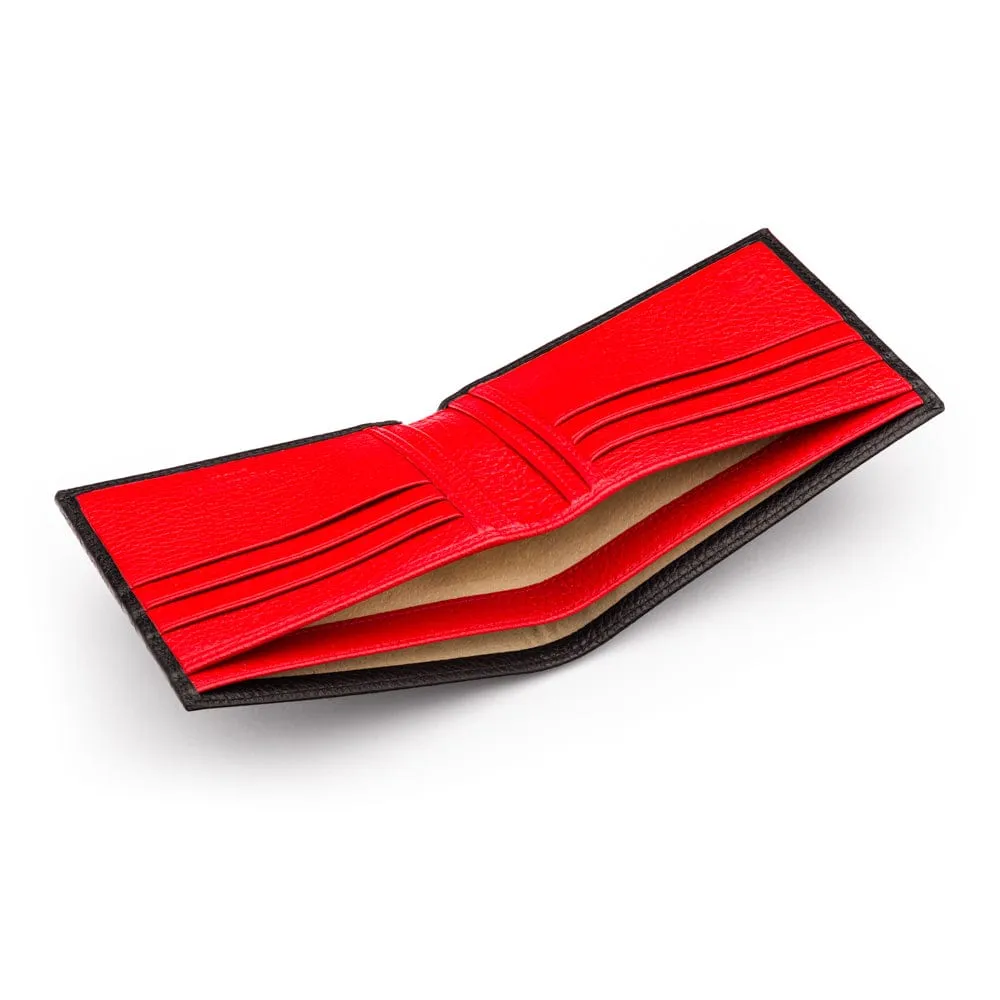 RFID Leather Wallet With 6 CC - Black With Red