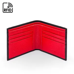 RFID Leather Wallet With 6 CC - Black With Red