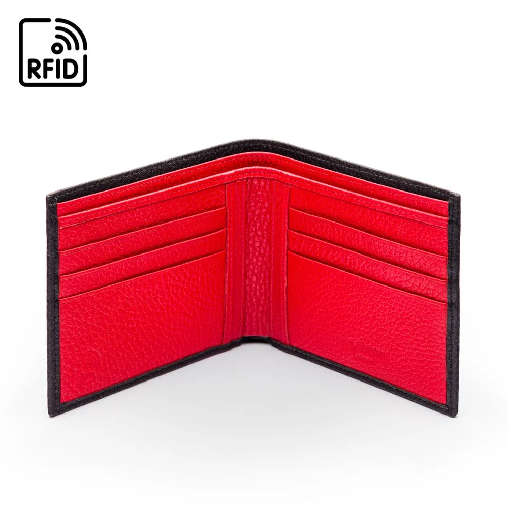 RFID Leather Wallet With 6 CC - Black With Red