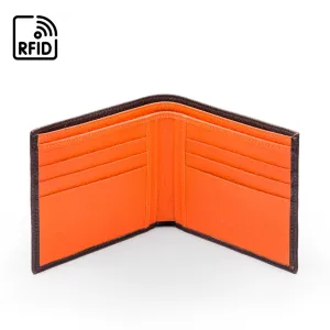 RFID Leather Wallet With 6 CC - Brown With Orange