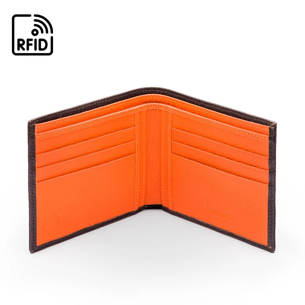 RFID Leather Wallet With 6 CC - Brown With Orange