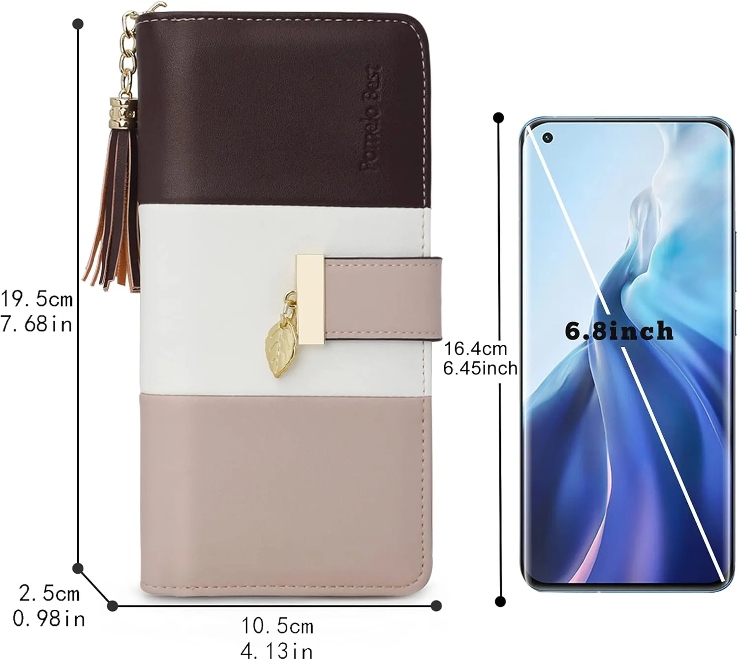 RFID Wallets for Women with Multiple Card Slots and Cellphone Compartment, womens wallet (Apricot/White/Wine Red)