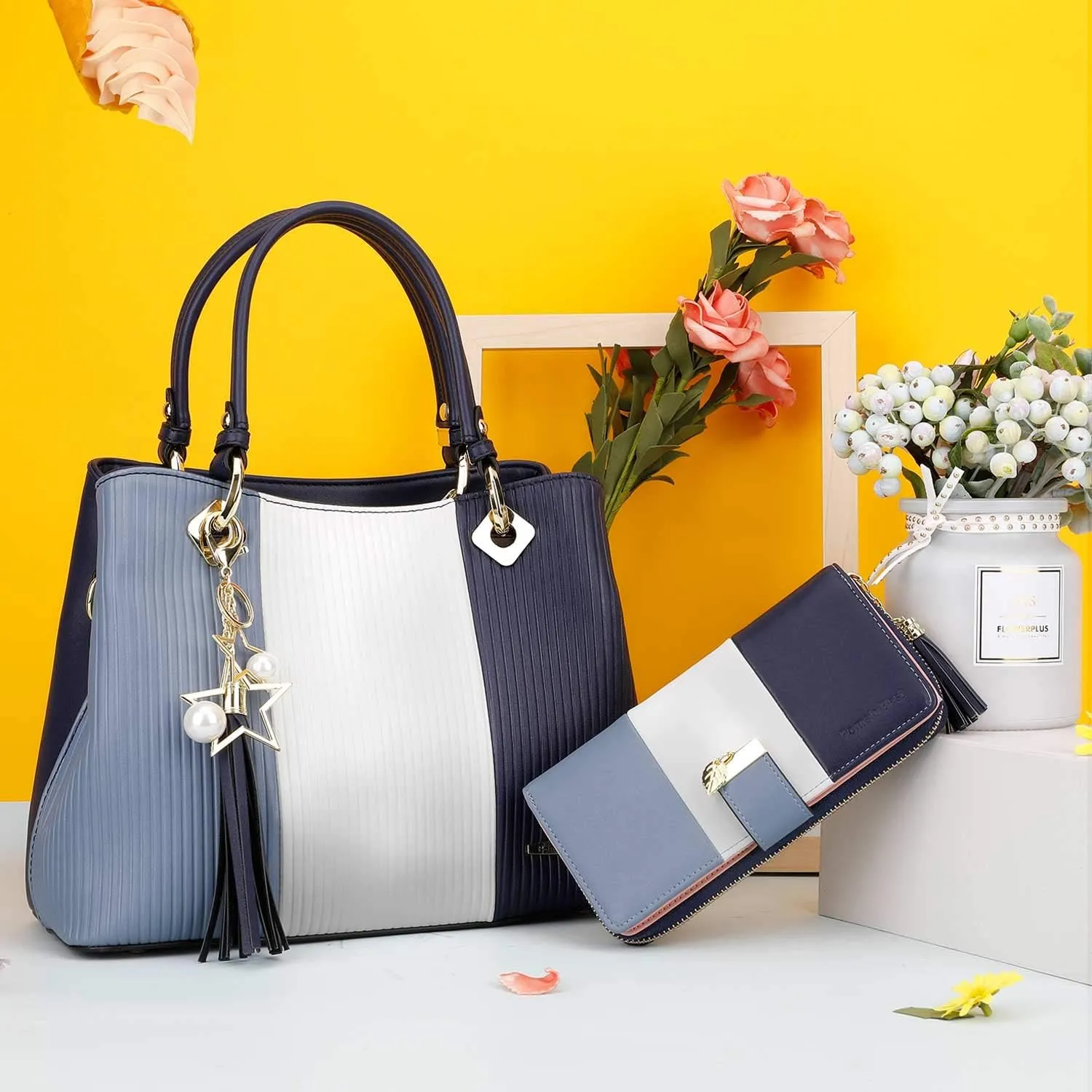 RFID Wallets for Women with Multiple Card Slots and Cellphone Compartment, Womens Wallet (bule/white/blue)