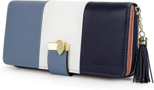 RFID Wallets for Women with Multiple Card Slots and Cellphone Compartment, Womens Wallet (bule/white/blue)
