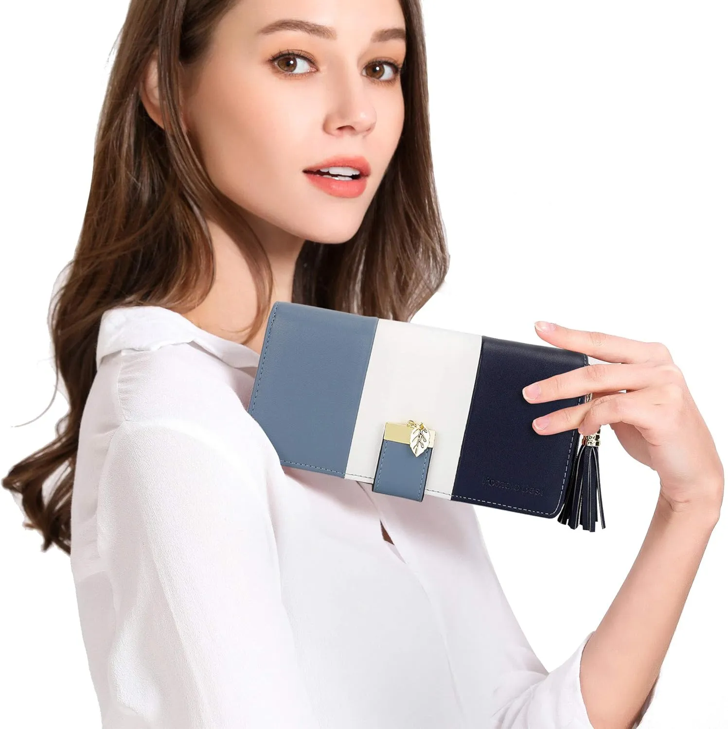 RFID Wallets for Women with Multiple Card Slots and Cellphone Compartment, Womens Wallet (bule/white/blue)