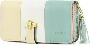 RFID Wallets for Women with Multiple Card Slots and Cellphone Compartment, Womens Wallet (cream yellow/white/green sand)