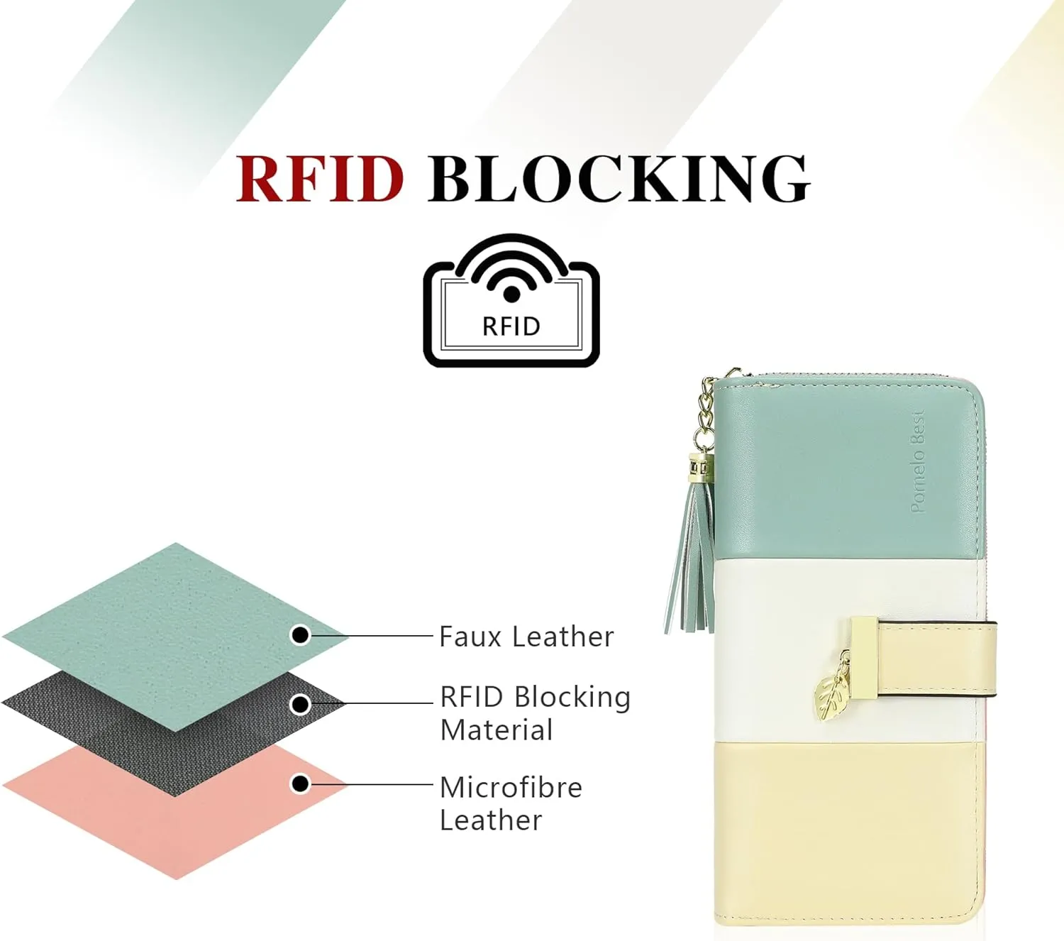 RFID Wallets for Women with Multiple Card Slots and Cellphone Compartment, Womens Wallet (cream yellow/white/green sand)